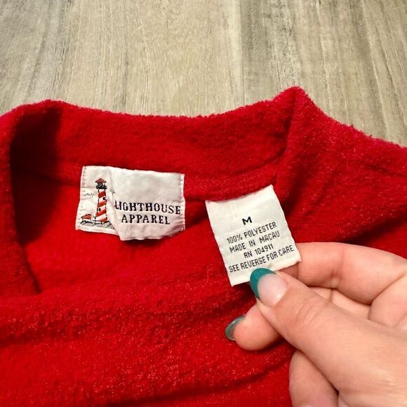 Vintage Red Christmas Sweater with embroidered snowmen Novelty Holiday, Nostalgi - Picture 4 of 8